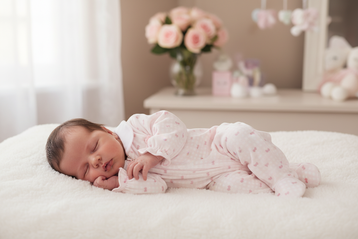 Newborn in Pink Heart Print Footed Sleepsuit