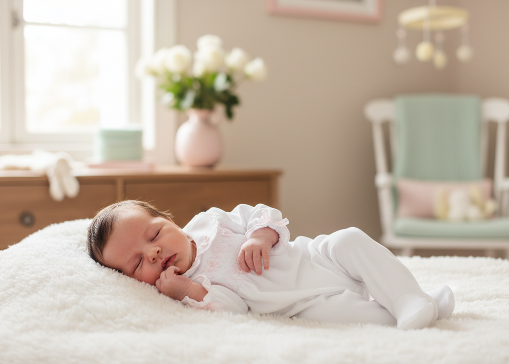 Newborn in White Velour Footed Sleepsuit
