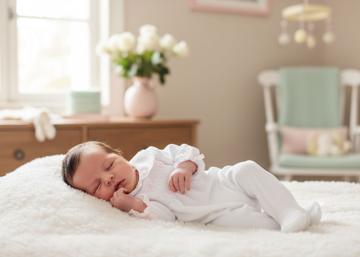 Newborn in White Velour Footed Sleepsuit