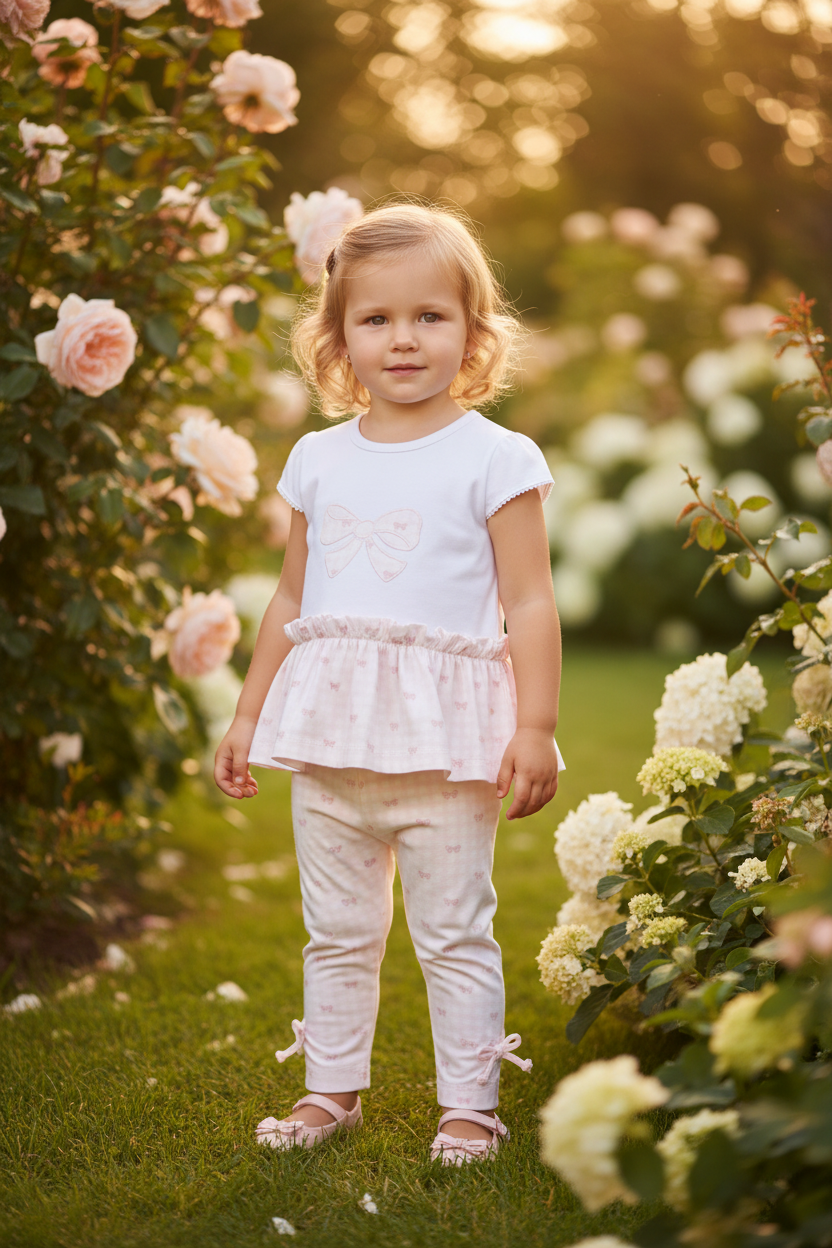 DEOLINDA Lollipop Girls Pink & White Bow Print Leggings Set - 26729