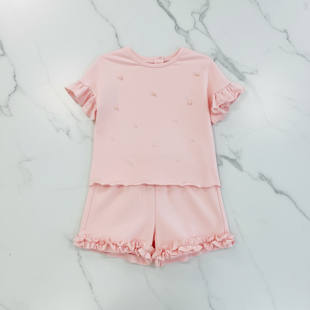 Pink Pearl Top and Shorts Flat Lay