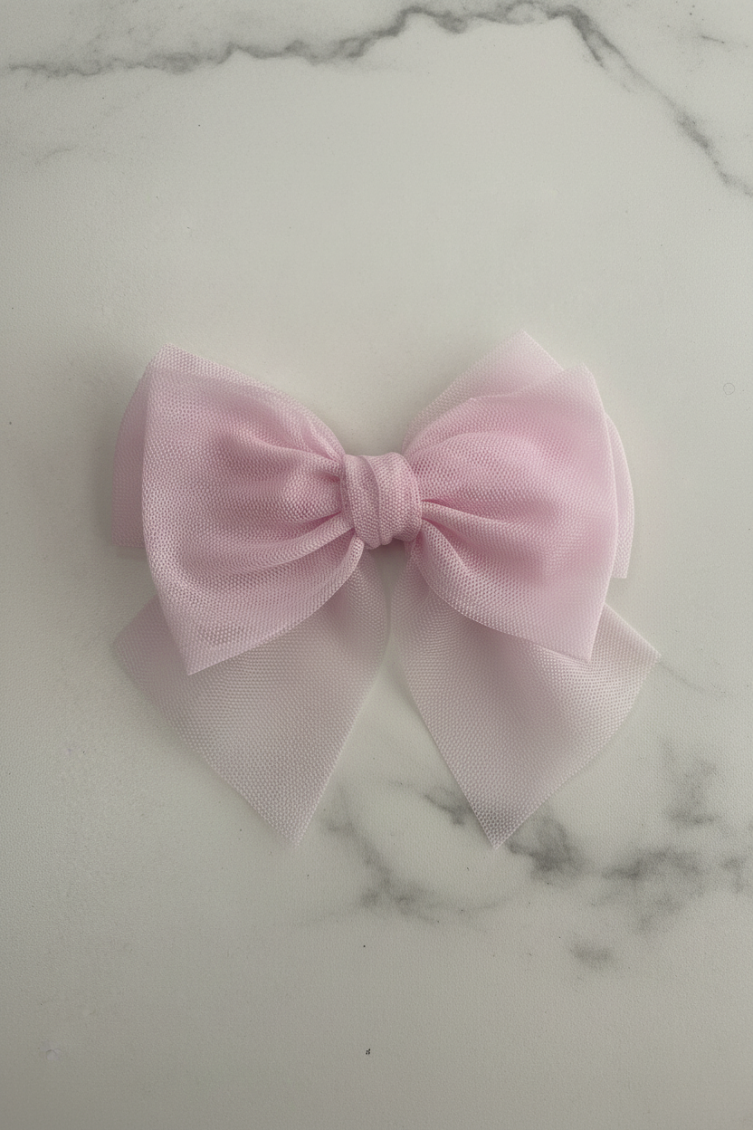 Pink Tulle Hair Bow Flat Lay