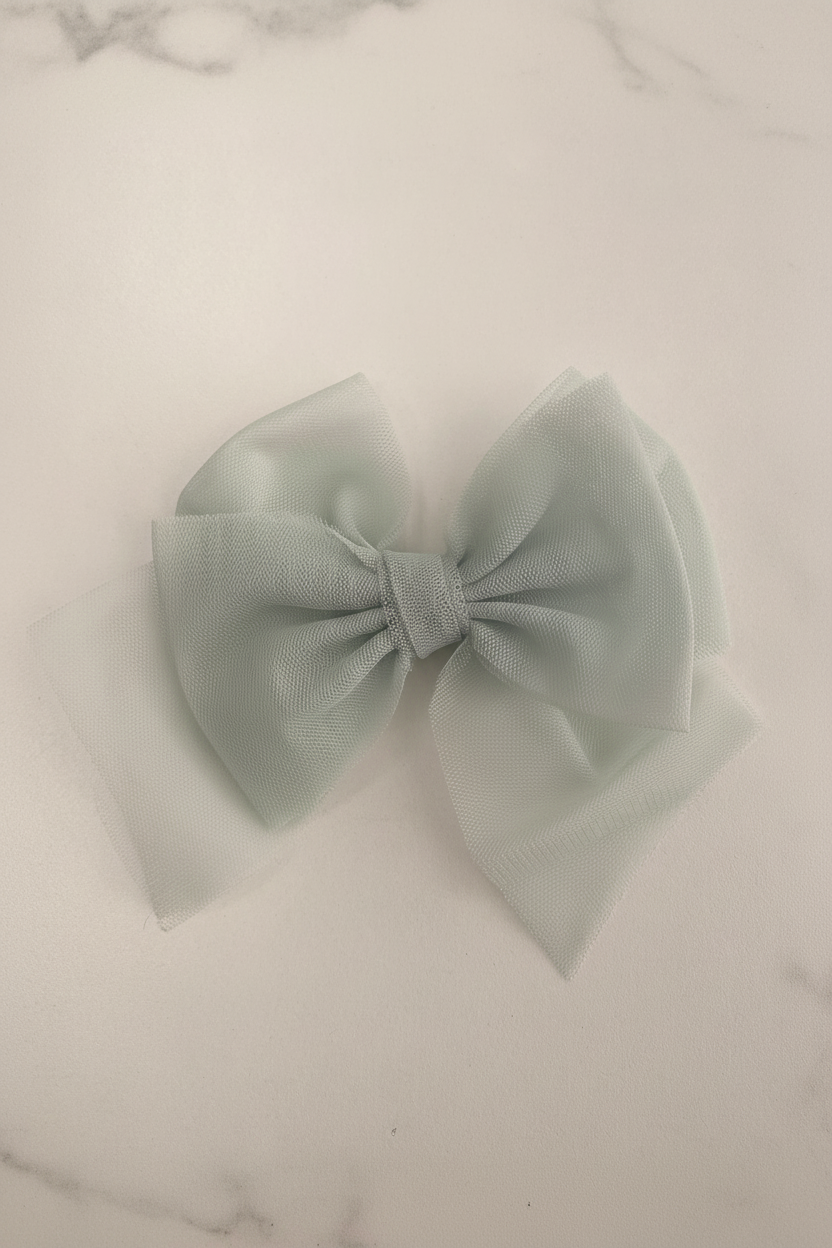 Sage Green Tulle Hair Bow Flat Lay