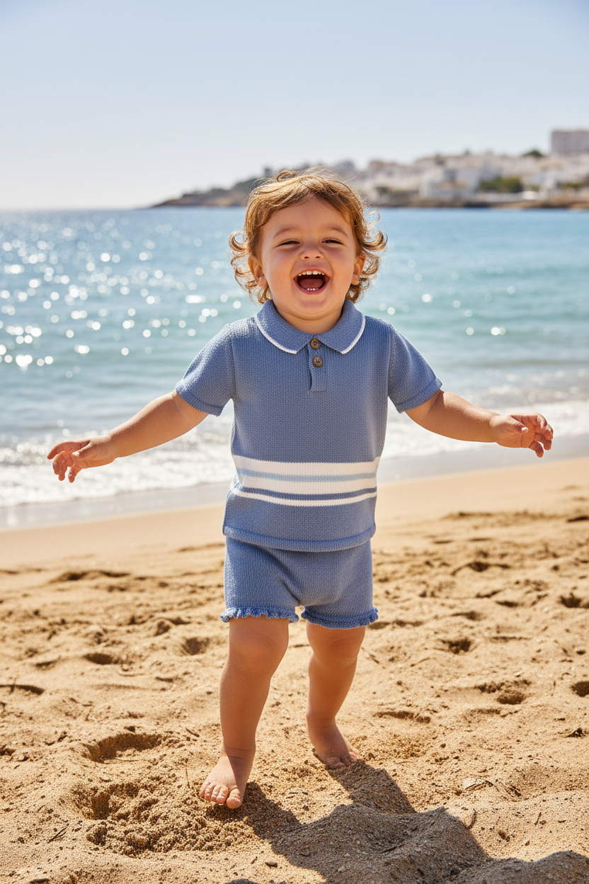 MAC ILUSION Provenza Blue Boys Knitted Short Set - 9624