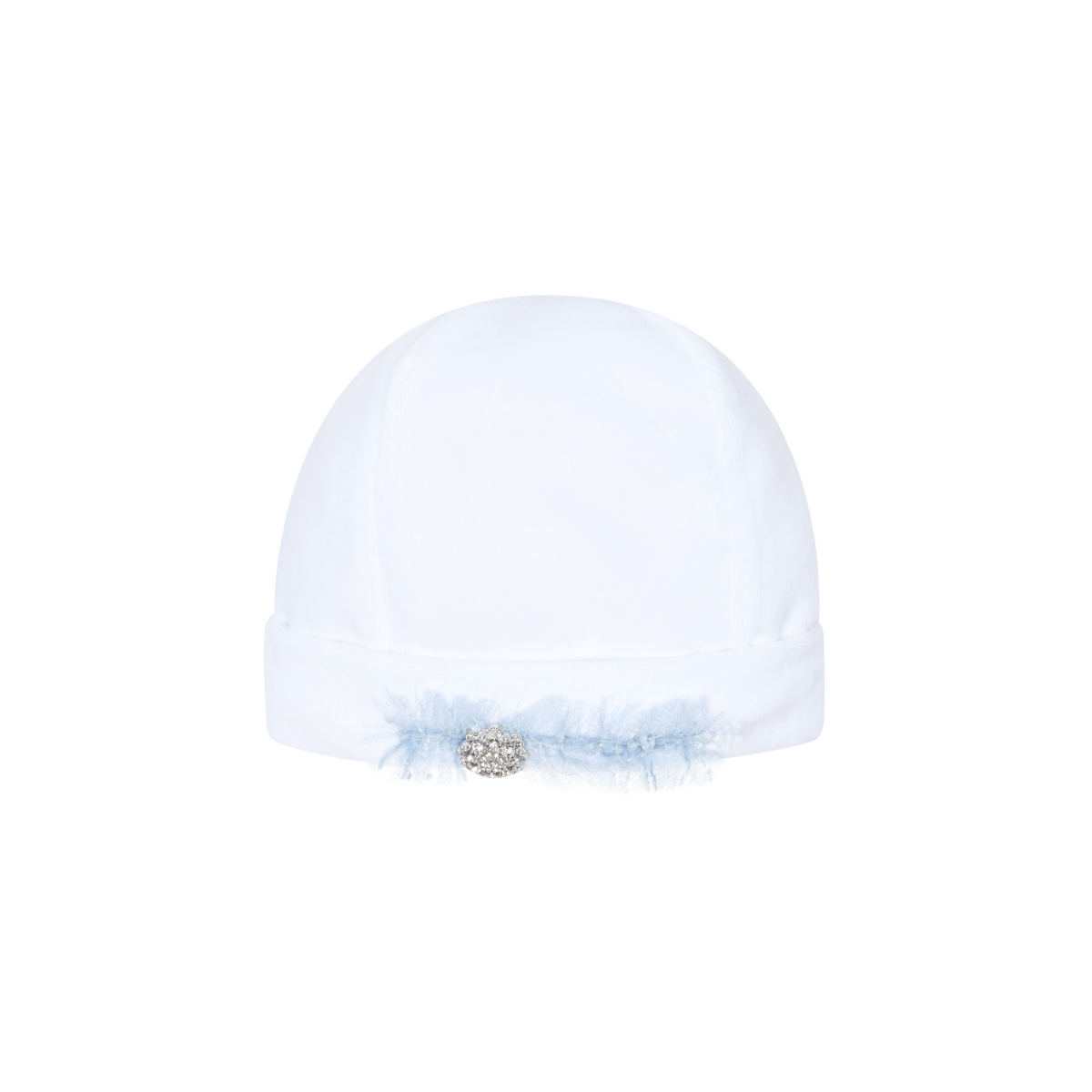 Chic by Deolinda Celeste girls white velour hat with blue tweed trim