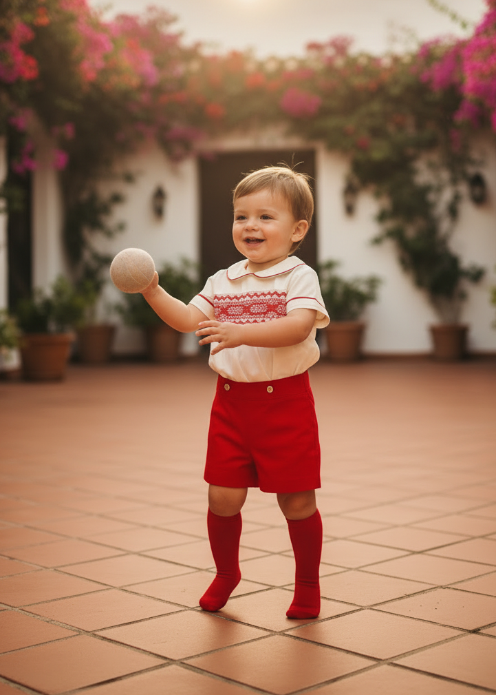 Naxos Pablo Red Hand Smocked Shorts Set