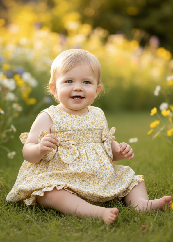 Deolinda Sol girls yellow floral dress and knickers 26315 - lifestyle view