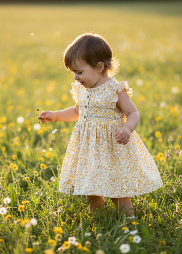 Deolinda Sol girls yellow floral smocked sun dress 26416 - lifestyle view