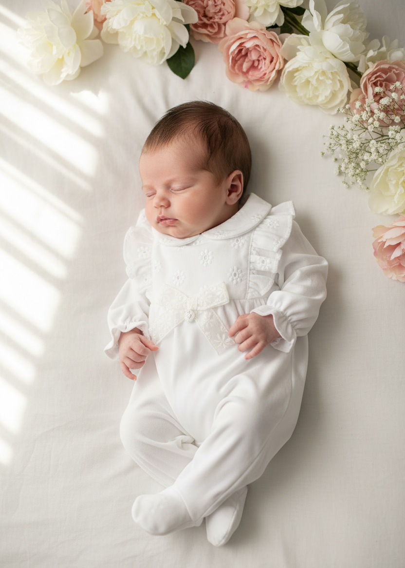 White Babygrow on Baby Girl - Hero Focus