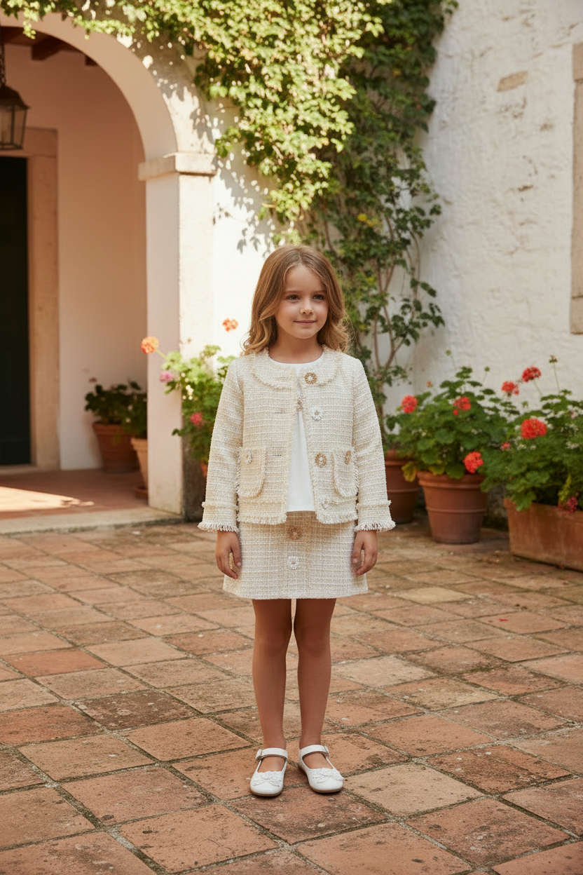 CHIC BY DEOLINDA Daisy Girls Beige Tweed Skirt Set & Jacket - 26017