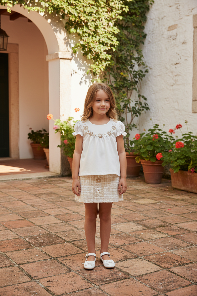 CHIC BY DEOLINDA Daisy Girls Beige Tweed Skirt Set - 26017