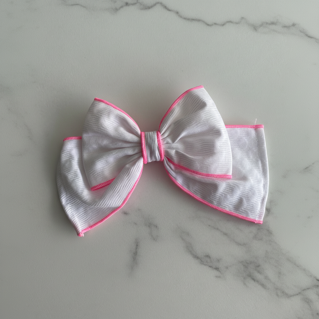 White Bow - Vibrant Neon Pink Trim