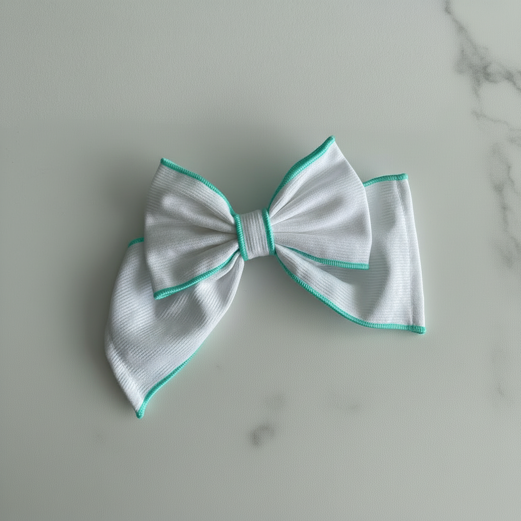 White Bow with Turquoise Trim