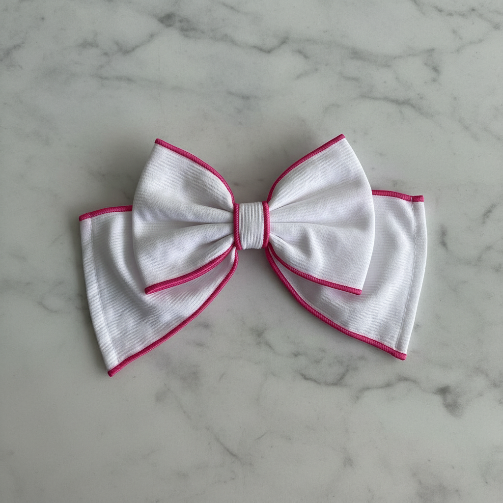 White & Cerise Bow - Grey Marble