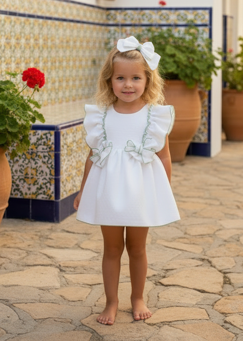 Babine Clara Girls White & Green Dress & Knickers
