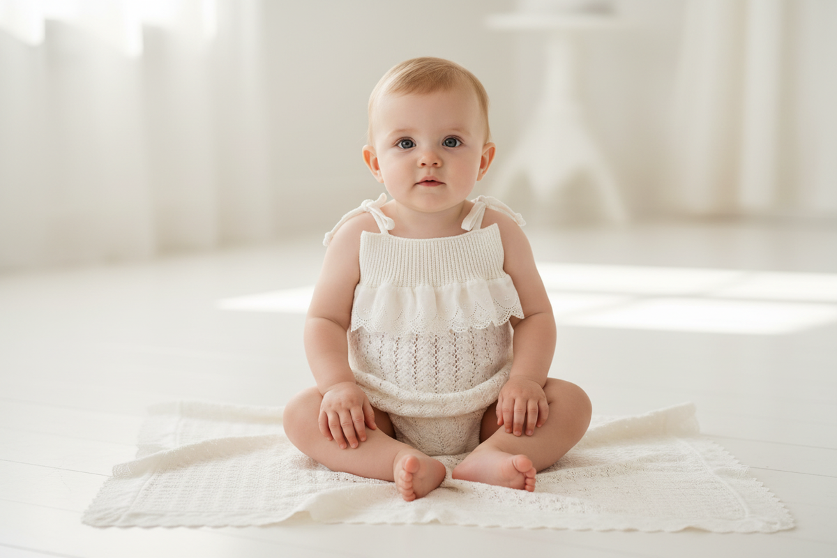 Mac Ilusión Floral Rustik Girls White Knitted Romper - 0044