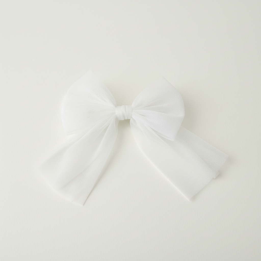 White tulle hair bow clip
