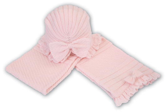 AW21 Sarah Louise Pink Baby Girls Hat & Scarf Set -008150