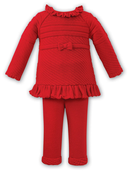 AW21 Sarah Louise Red Baby Girls Knitted Trouser Set - 008156