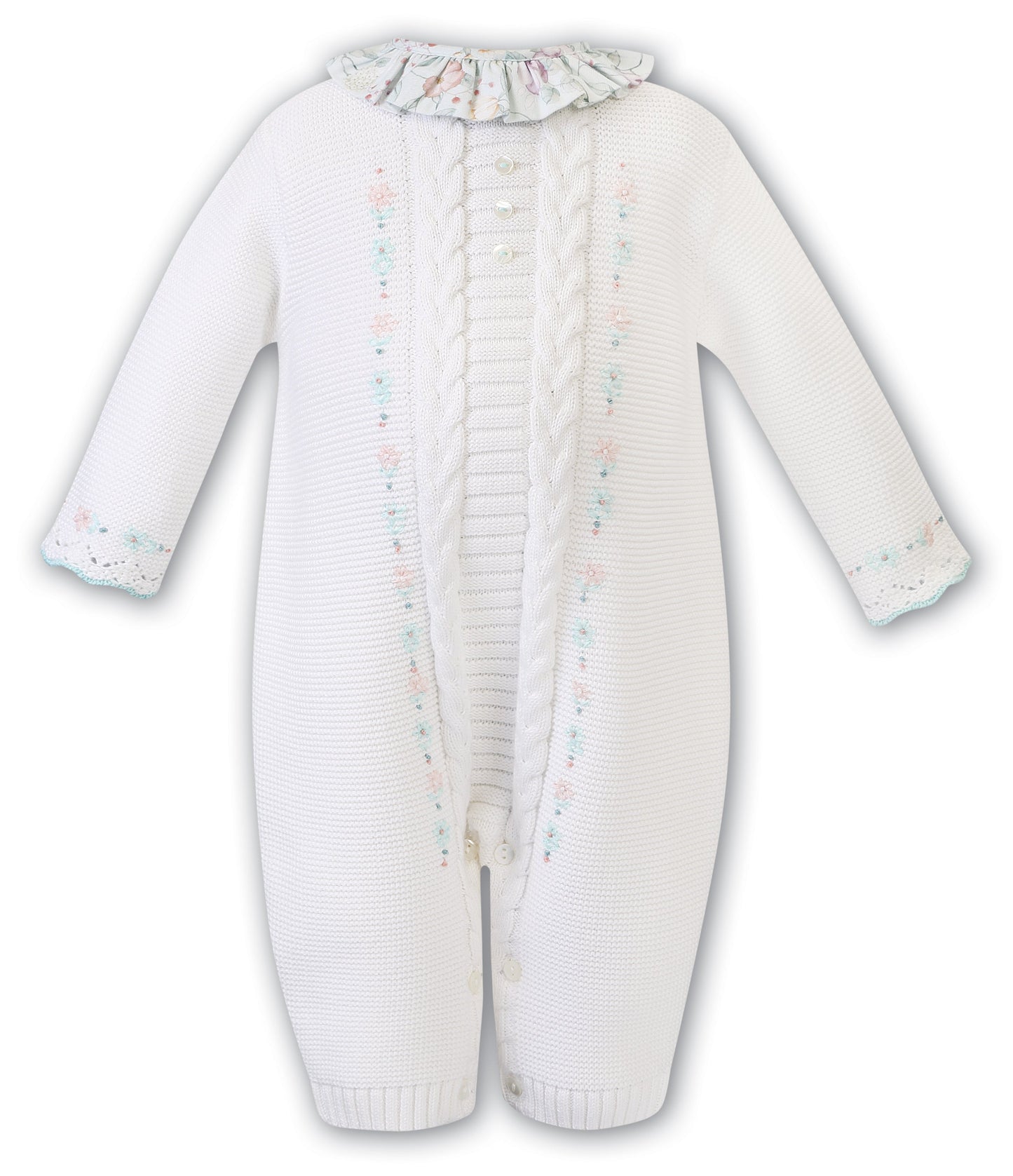 SARAH LOUISE Ivory & Mint Baby Girls Knitted Romper - NON RETURNABLE