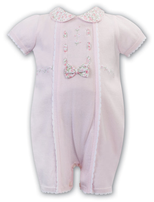 SS22 SARAH LOUISE Pink Floral Knitted Baby Girls Romper - 12665