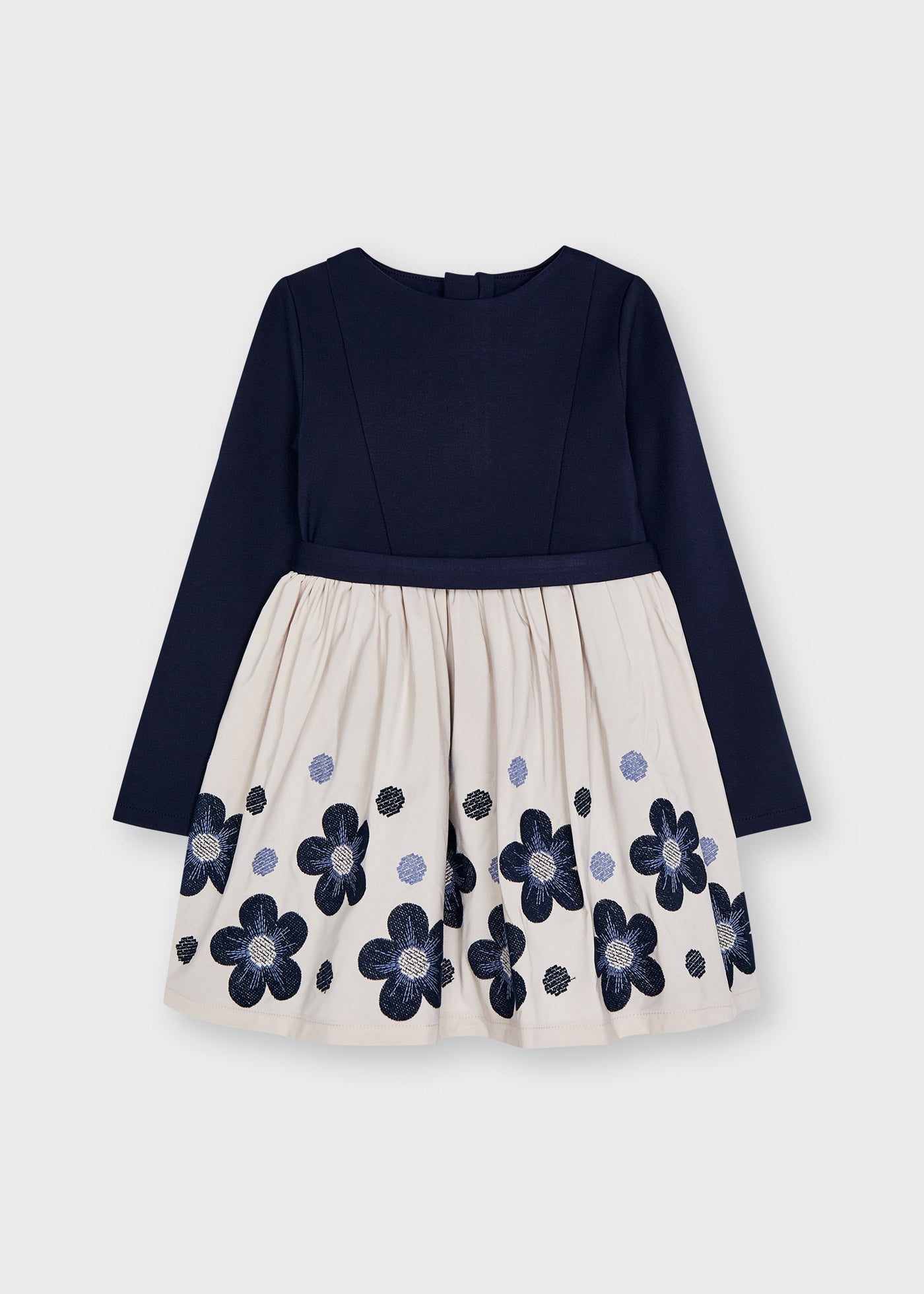 MAYORAL Girls Navy Flower Embroidered Dress - NON RETURNABLE