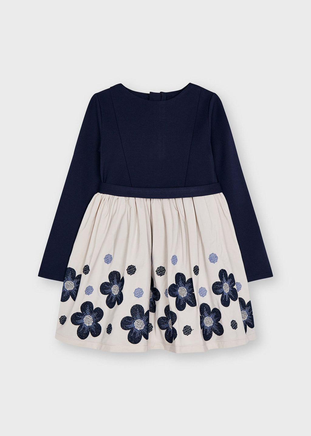MAYORAL Girls Navy Flower Embroidered Dress 