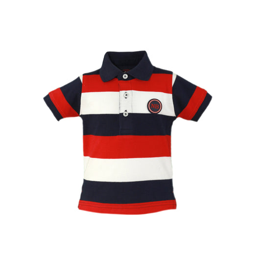 MIRANDA NEL BLU Navy & Red Stripe Baby Boys Polo Shirt - NON RETURNABLE