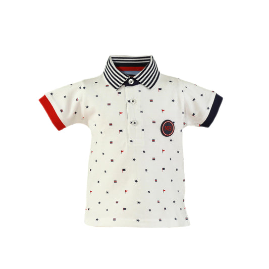 MIRANDA NEL BLU White & Navy Baby Boys Polo Shirt - NON RETURNABLE