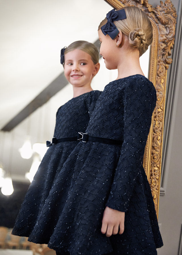 AW22 ABELA & LULA Girls Navy Boucle Dress