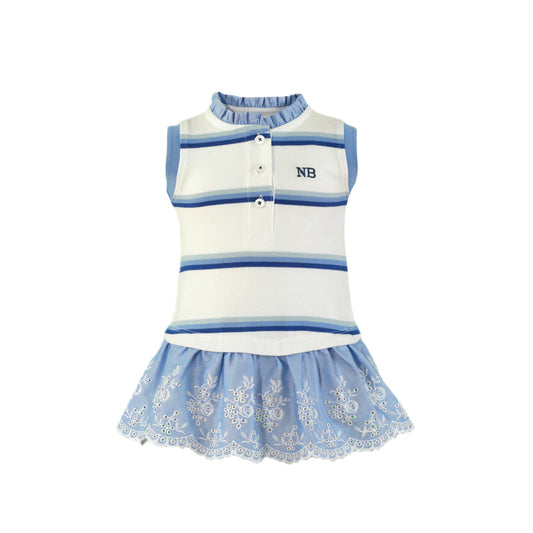 SS23 MIRANDA NEL BLU White & Blue Baby Girls Sun Dress - 1211
