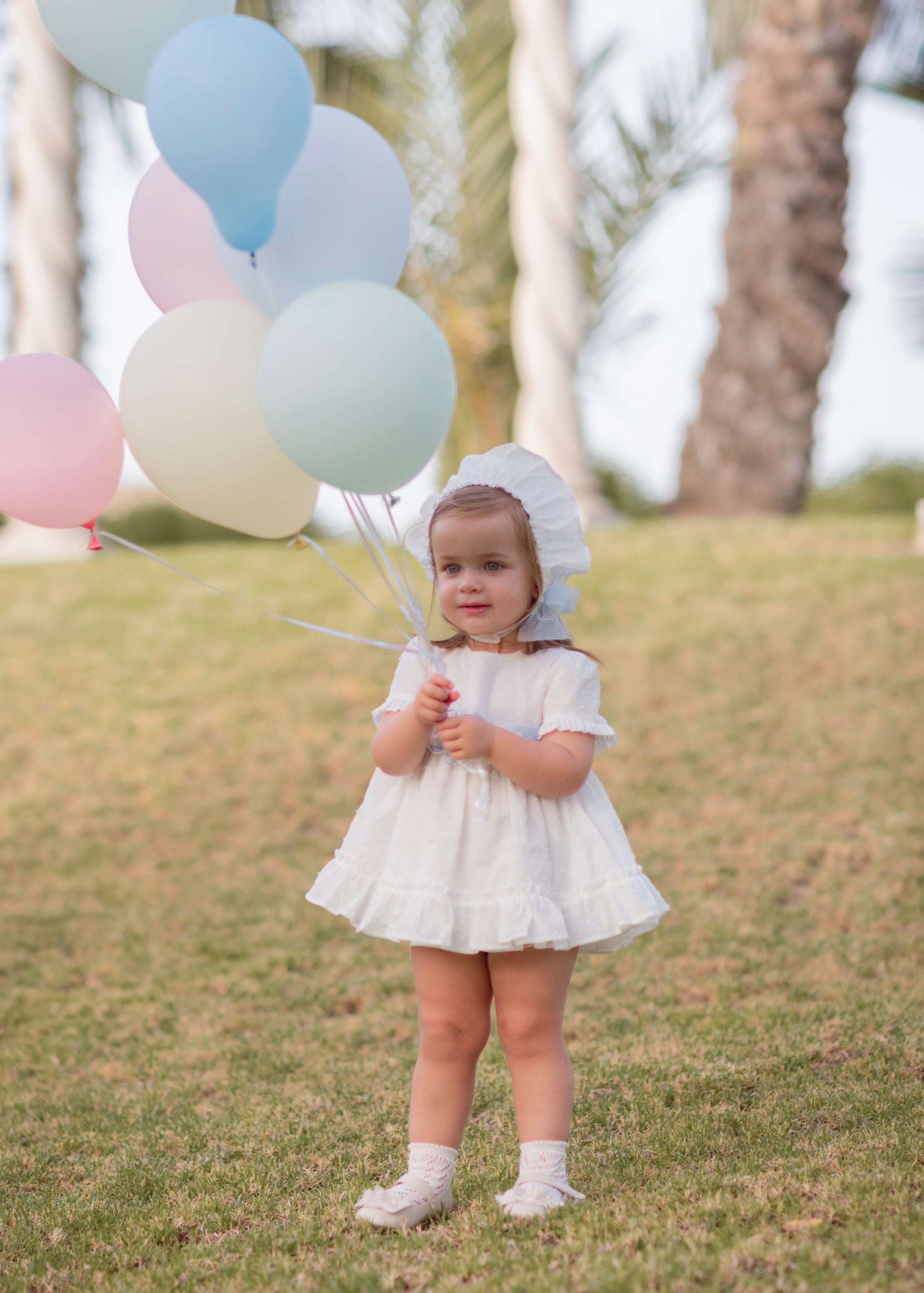 SS23 MIRANDA Cream & Blue Baby Girls Dress & Knickers - 124VB