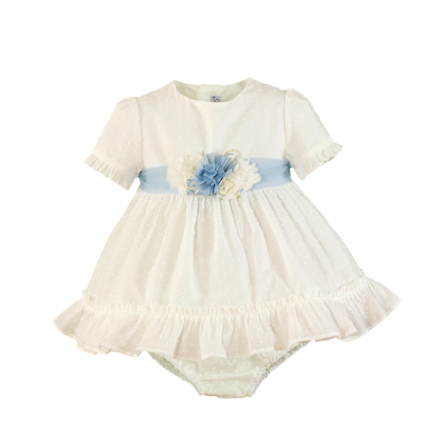 SS23 MIRANDA Cream & Blue Baby Girls Dress & Knickers - 124VB