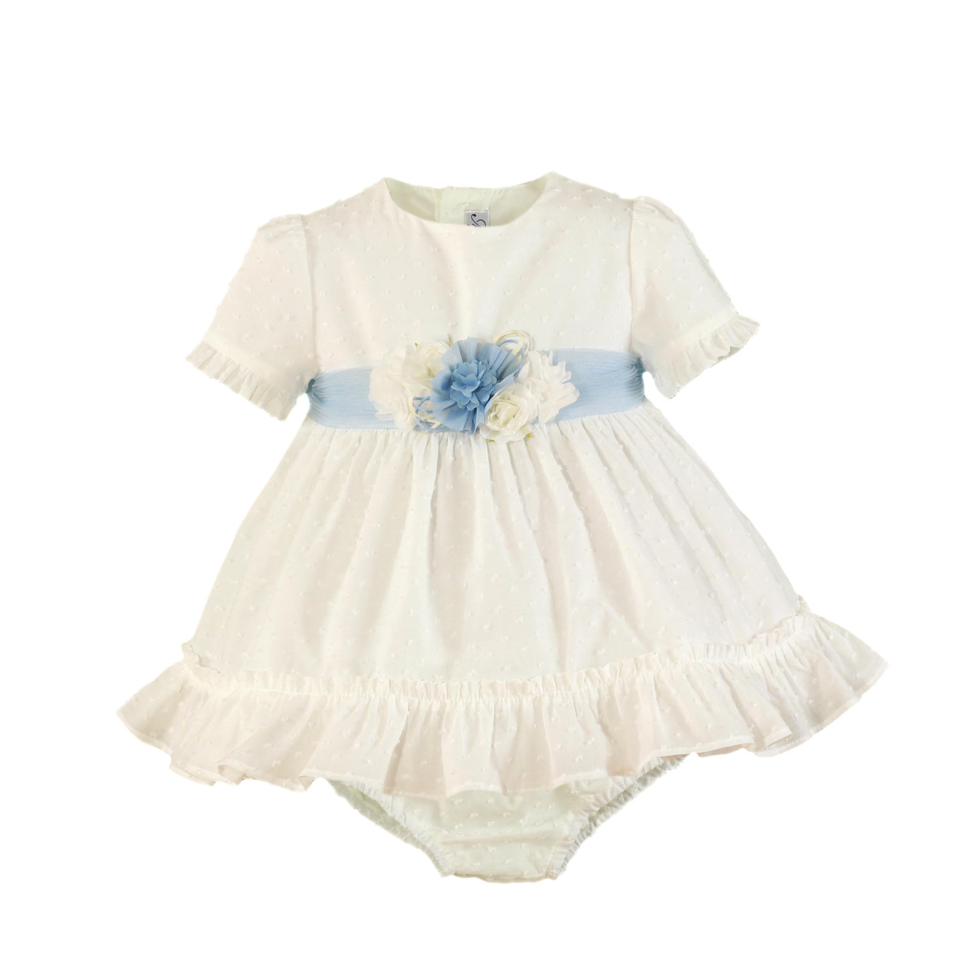 SS23 MIRANDA Cream & Blue Baby Girls Dress & Knickers - 124VB