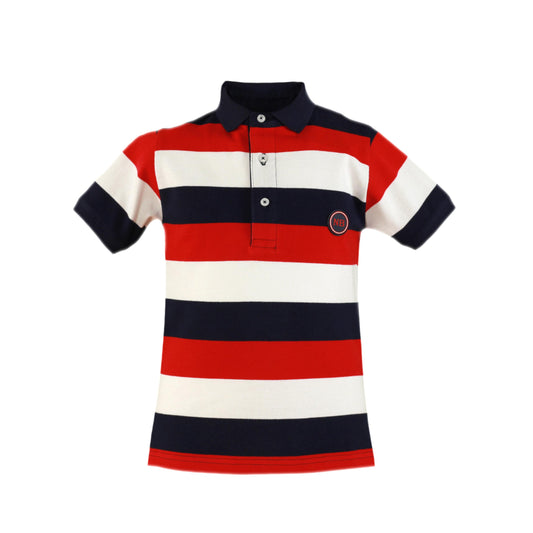 MIRANDA NEL BLU Navy & Red Stripe Boys Polo Shirt - NON RETURNABLE