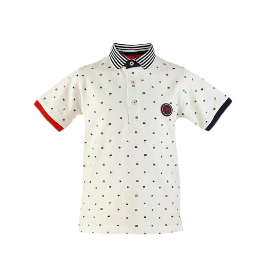 MIRANDA NEL BLU White & Navy Boys Polo Shirt - 1301