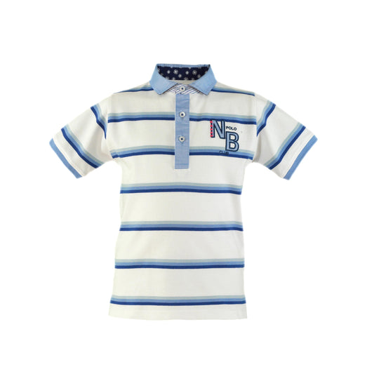 MIRANDA NEL BLU White & Blue Stripe Boys Polo Shirt - NON RETURNABLE