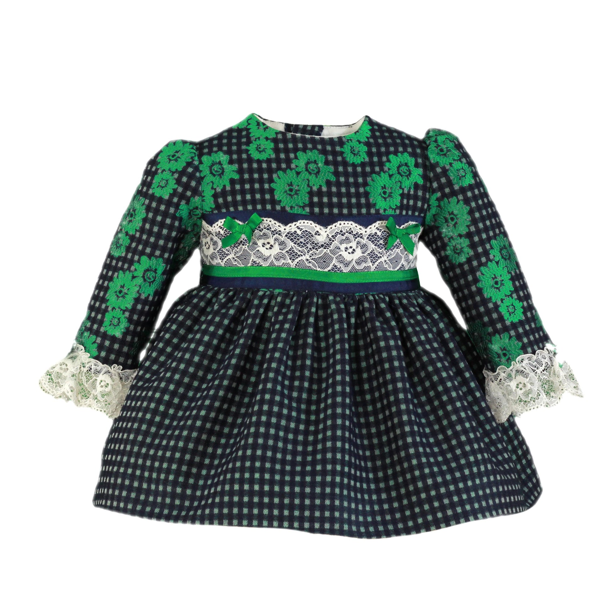 AW22 MIRANDA Green & Navy Baby Girls Puffball Dress - 132V
