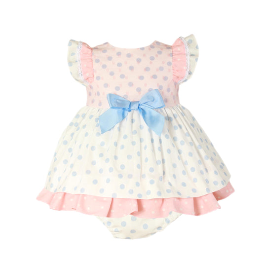 MIRANDA Blue & Pink Baby Girls Puffball Dress & Knickers - NON RETURNABLE