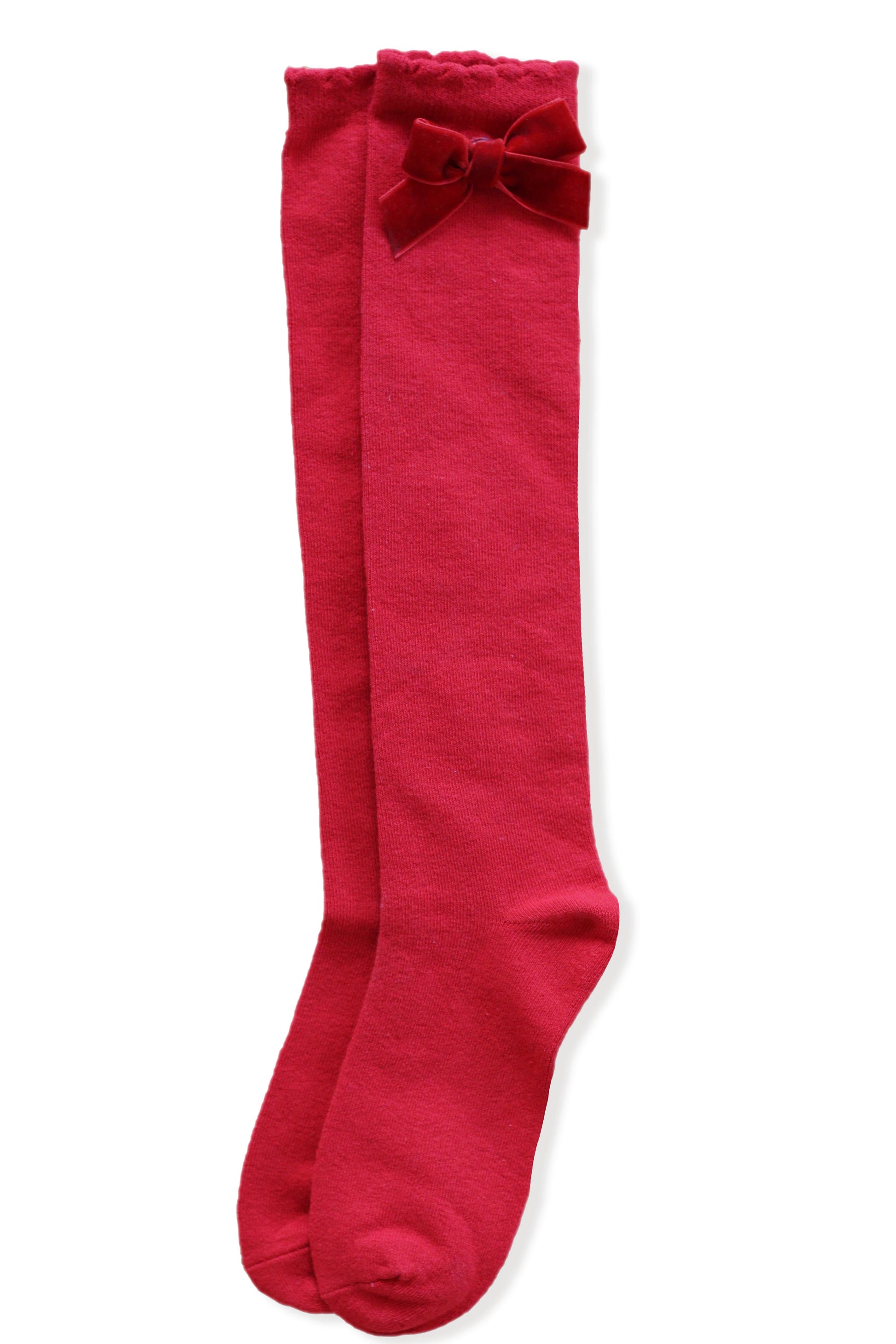 AW22 MIRANDA Girls Velvet Bow Socks - Red