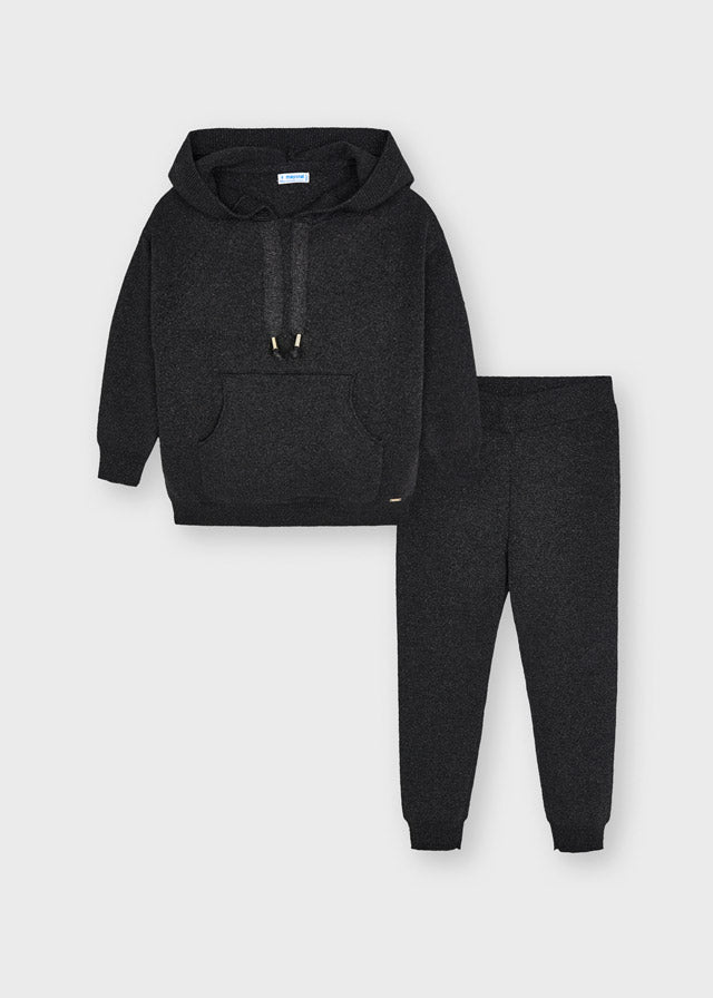MAYORAL Girls Black Metallic Knitted Hoodie & Joggers