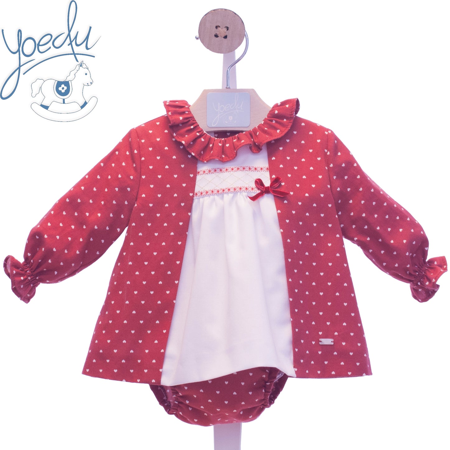 Yoedu Tin Tin Baby Girls Red Heart Print Dress & Bloomers