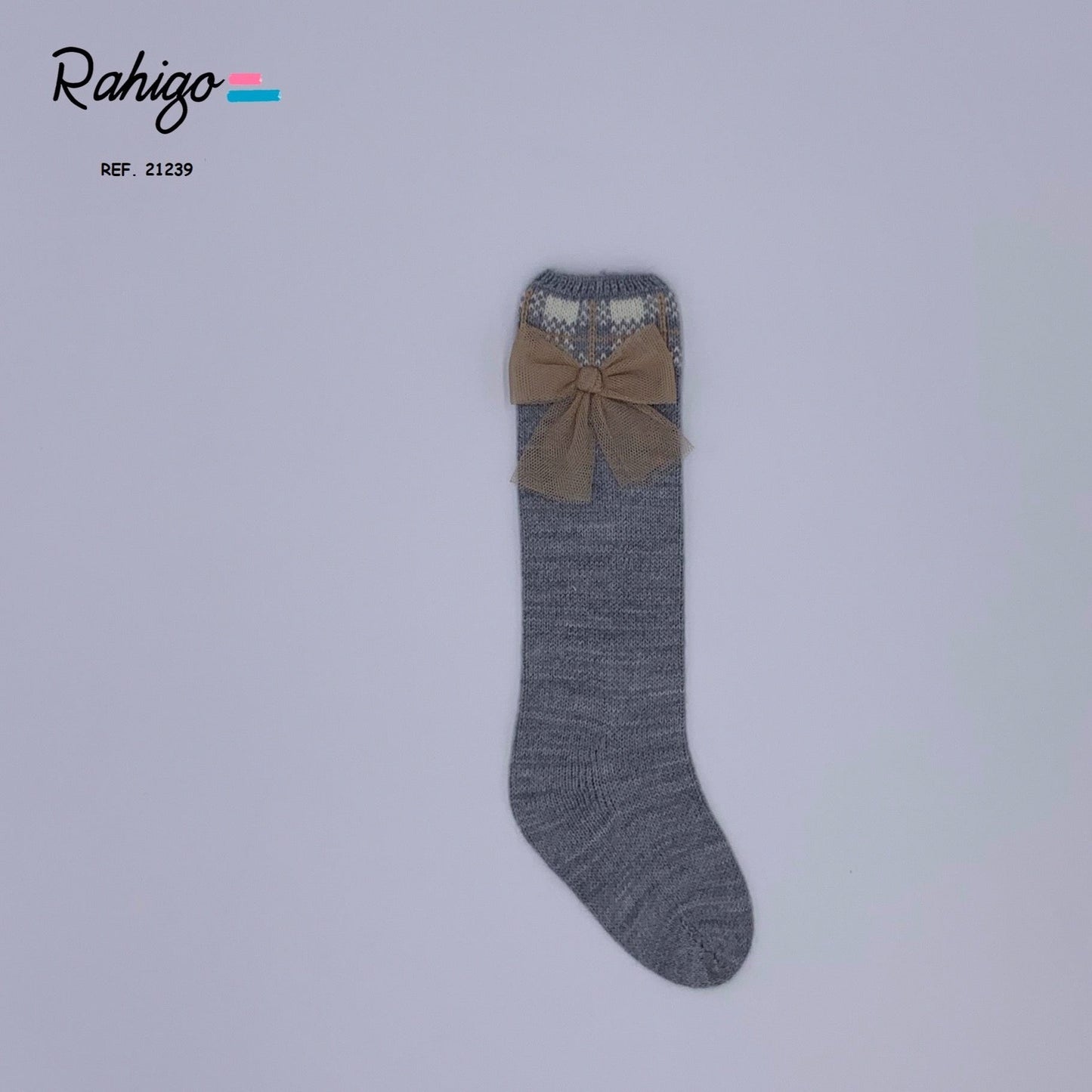RAHIGO Grey & Camel Girls Tulle Bow Socks - 21239