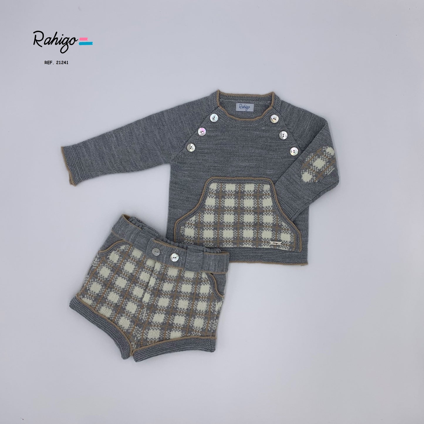 AW21 RAHIGO Grey & Camel Baby Boys Knitted Short Set - 21241