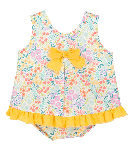 SS23 CALAMARO Yellow Floral Baby Girls Jam Pant Set - 22036