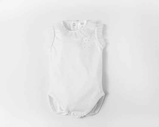DEOLINDA Valois White Baby Girls Short Sleeve Diamante Body - 221208