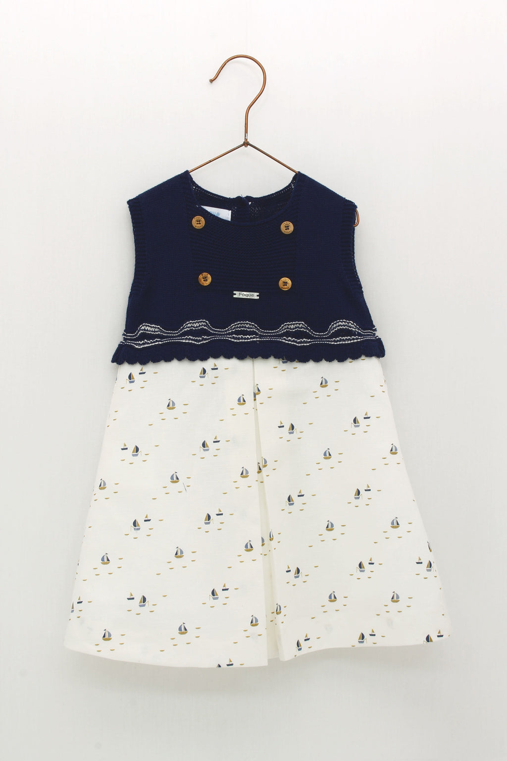 SS22 FOQUE Nautical Navy Baby Girls Dress - 2215030