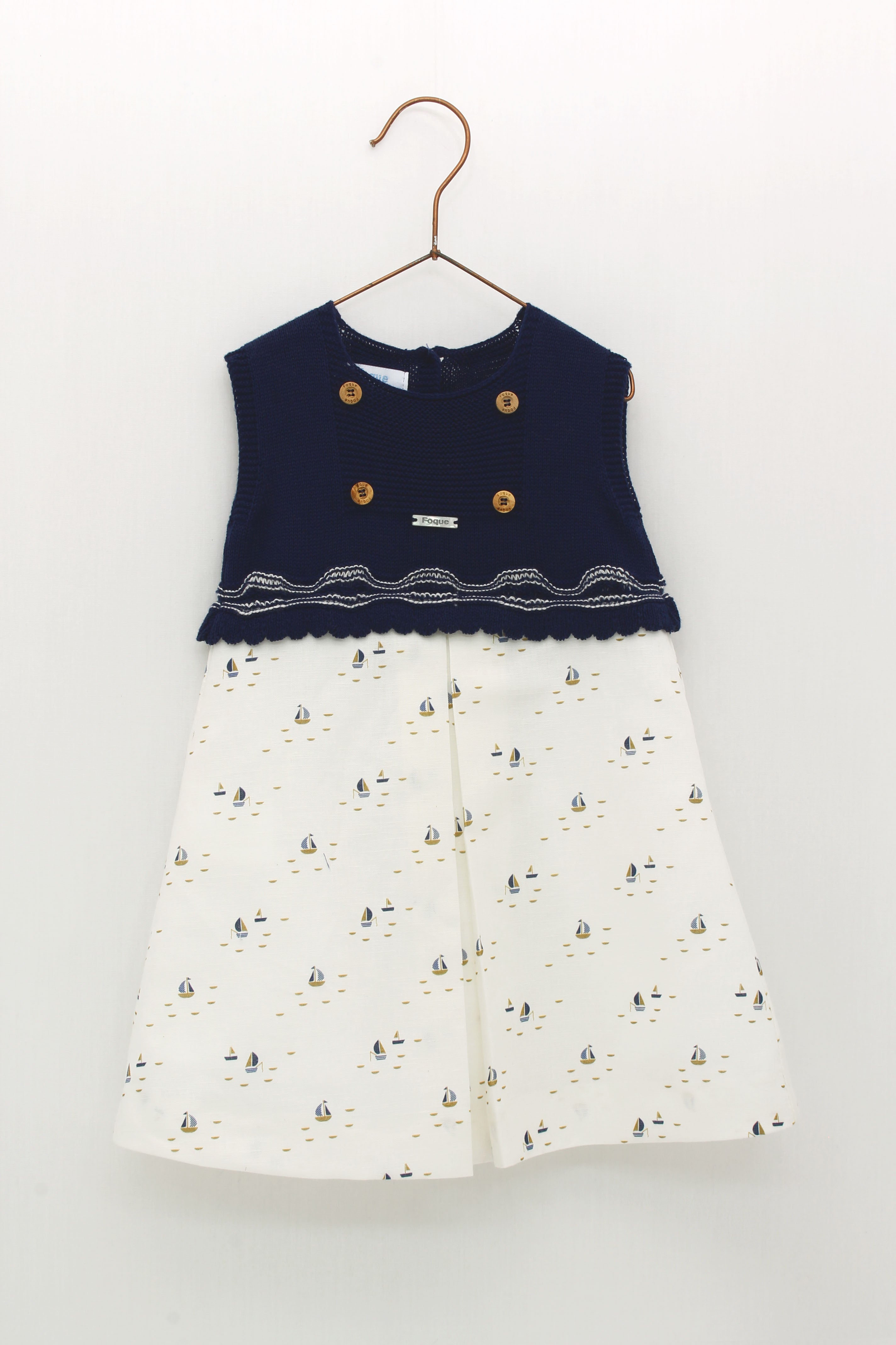 SS22 FOQUE Nautical Navy Baby Girls Dress - 2215030