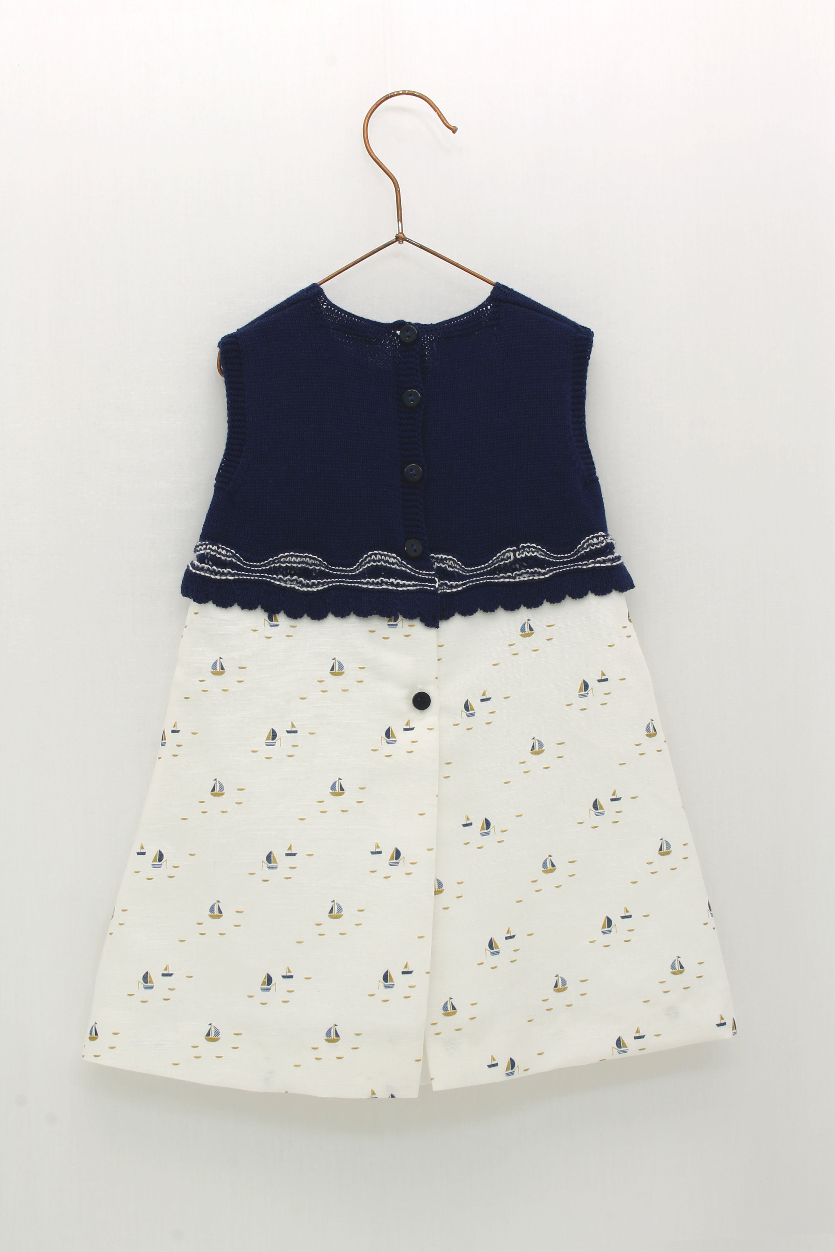 SS22 FOQUE Nautical Navy Baby Girls Dress - 2215030