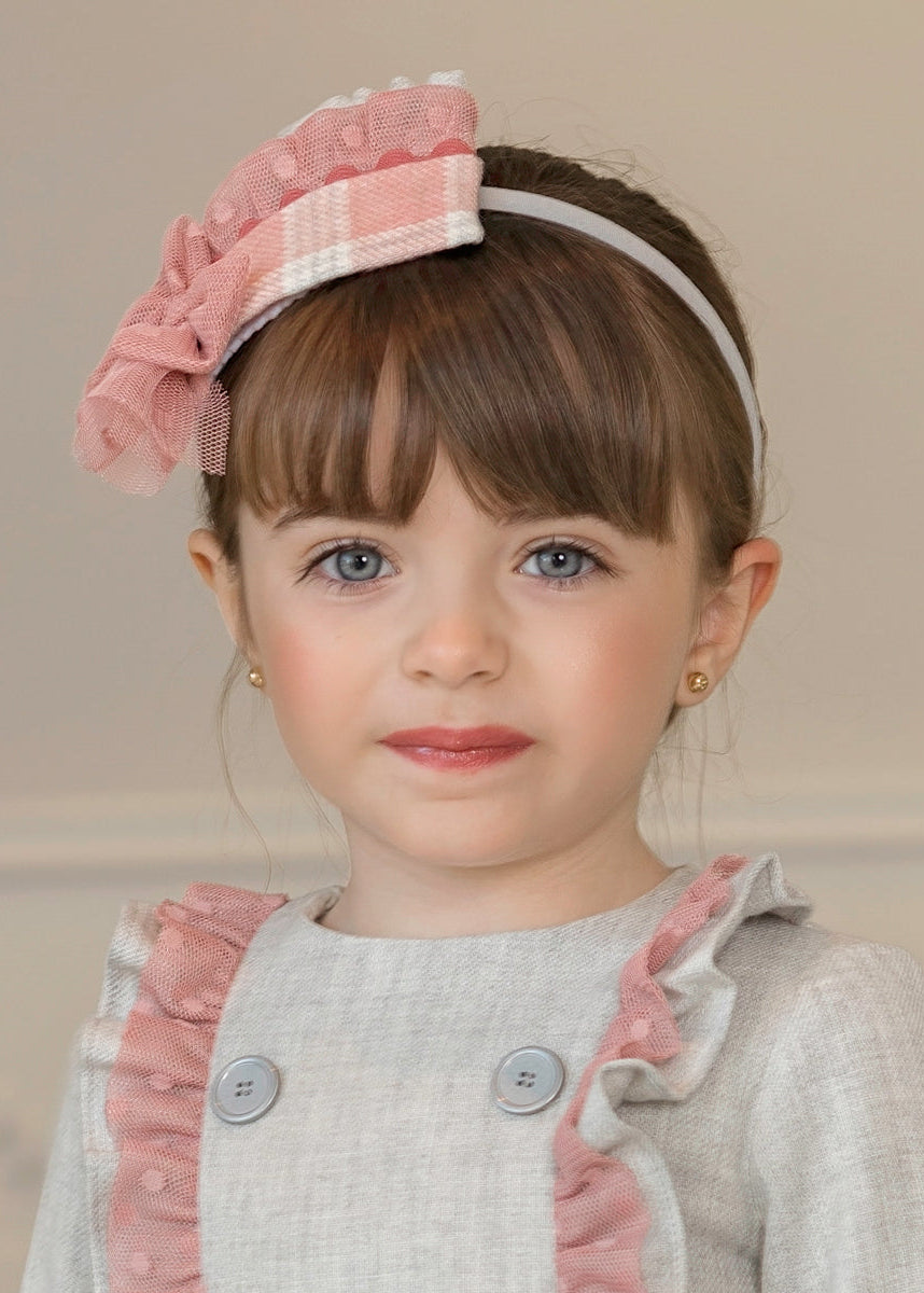 DOLCE PETIT Girls Grey & Pink Check Hairband - 2218D